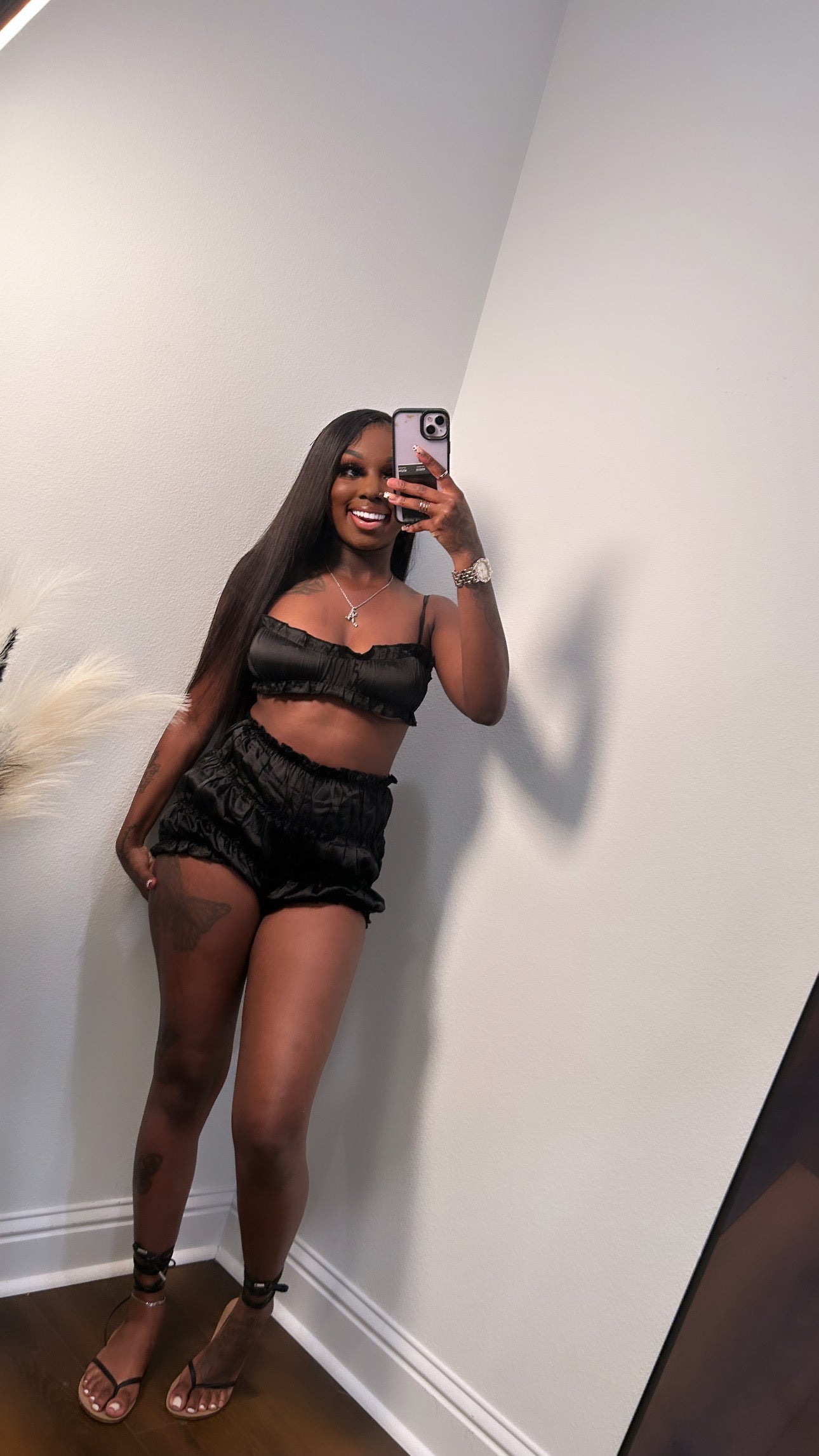 Plush short set ( black )